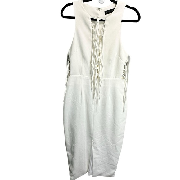 Lavish Alice White Fringe Tie Up Midi Dress - Picture 4 of 7
